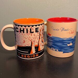 Set of 2 CHILE Souvenir Mugs ~ Puerto Montt & Los Lagos Region ~ South America
